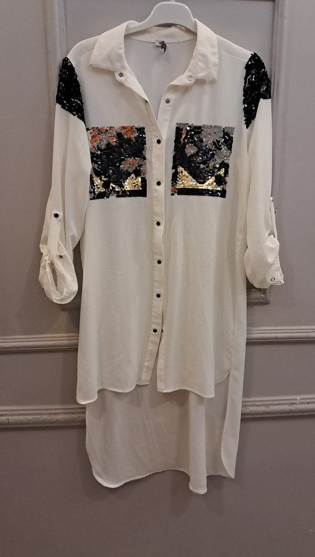 Uzun Kollu, Düğmeli Beyaz Kadın Gömlek - Görsel 3