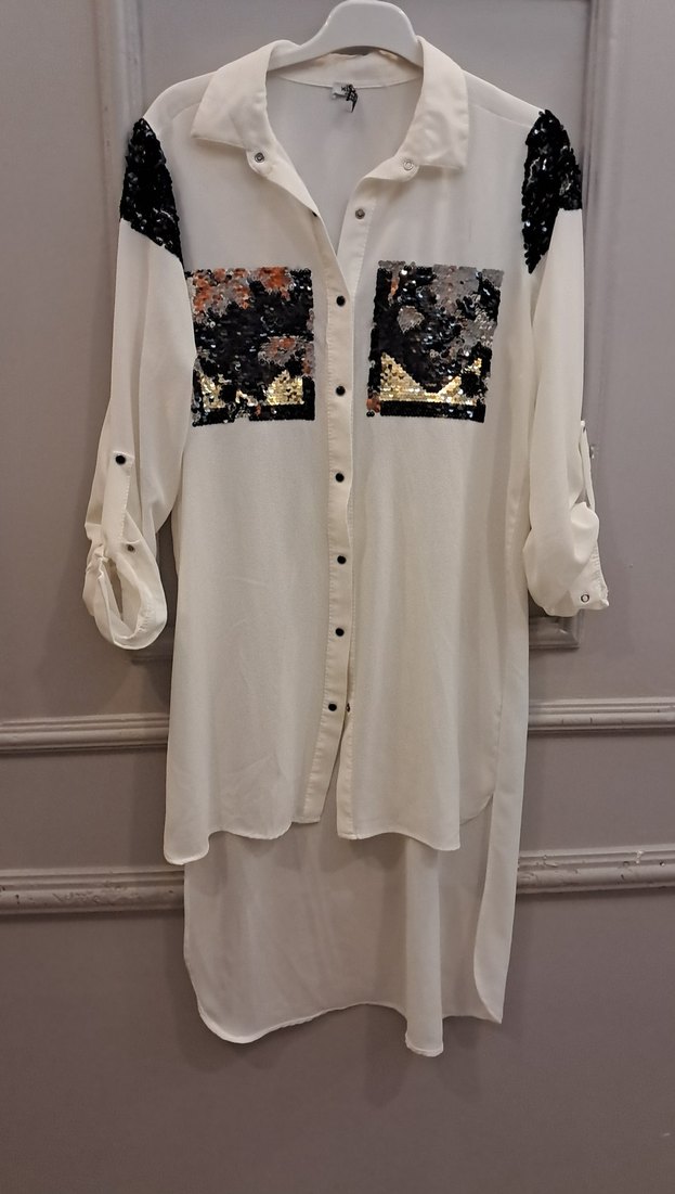 Uzun Kollu, Düğmeli Beyaz Kadın Gömlek - Görsel 2