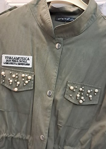 Düğmeli Yeşil Kamuflaj Kadın Ceket - Görsel 8