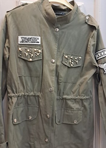 Düğmeli Yeşil Kamuflaj Kadın Ceket - Görsel 5