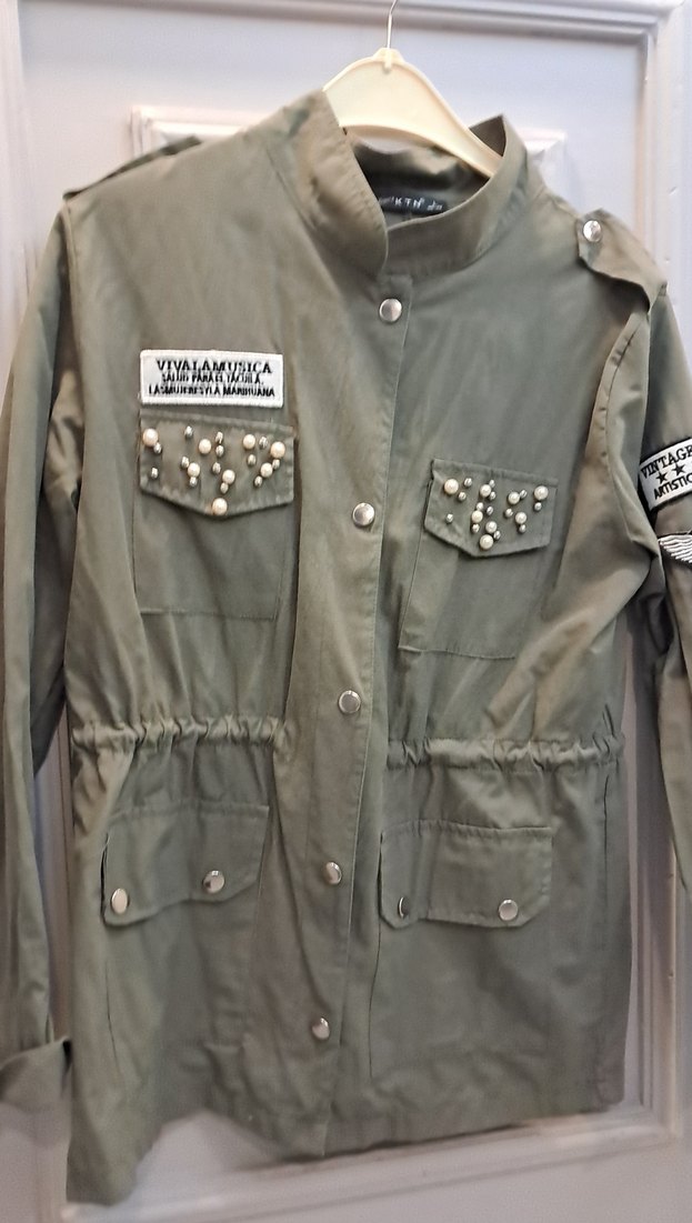 Düğmeli Yeşil Kamuflaj Kadın Ceket - Görsel 4