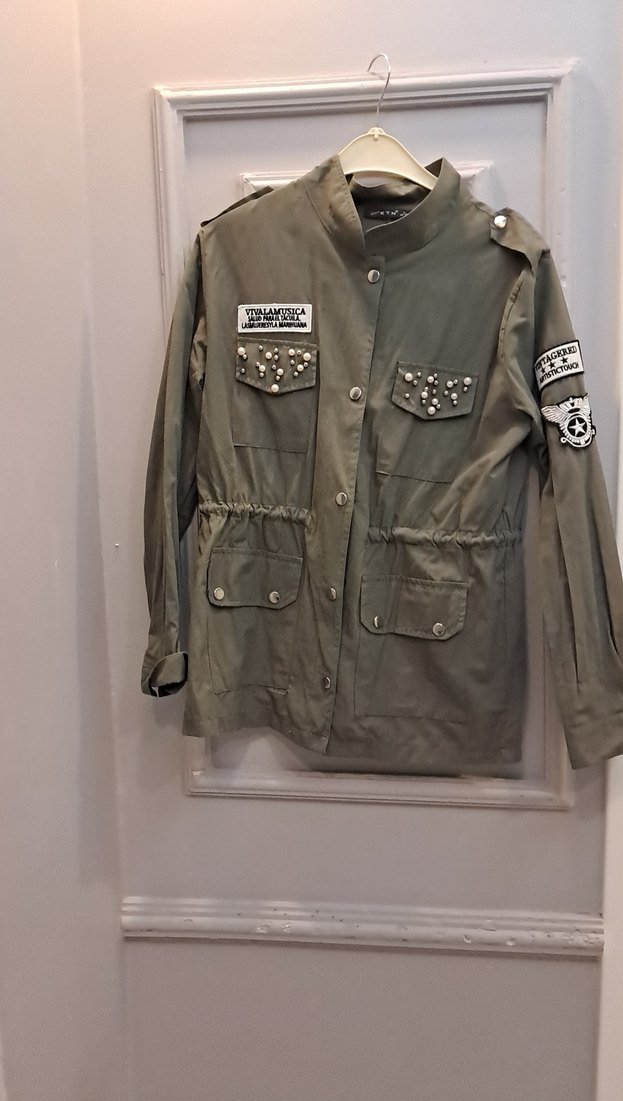 Düğmeli Yeşil Kamuflaj Kadın Ceket - Görsel 2