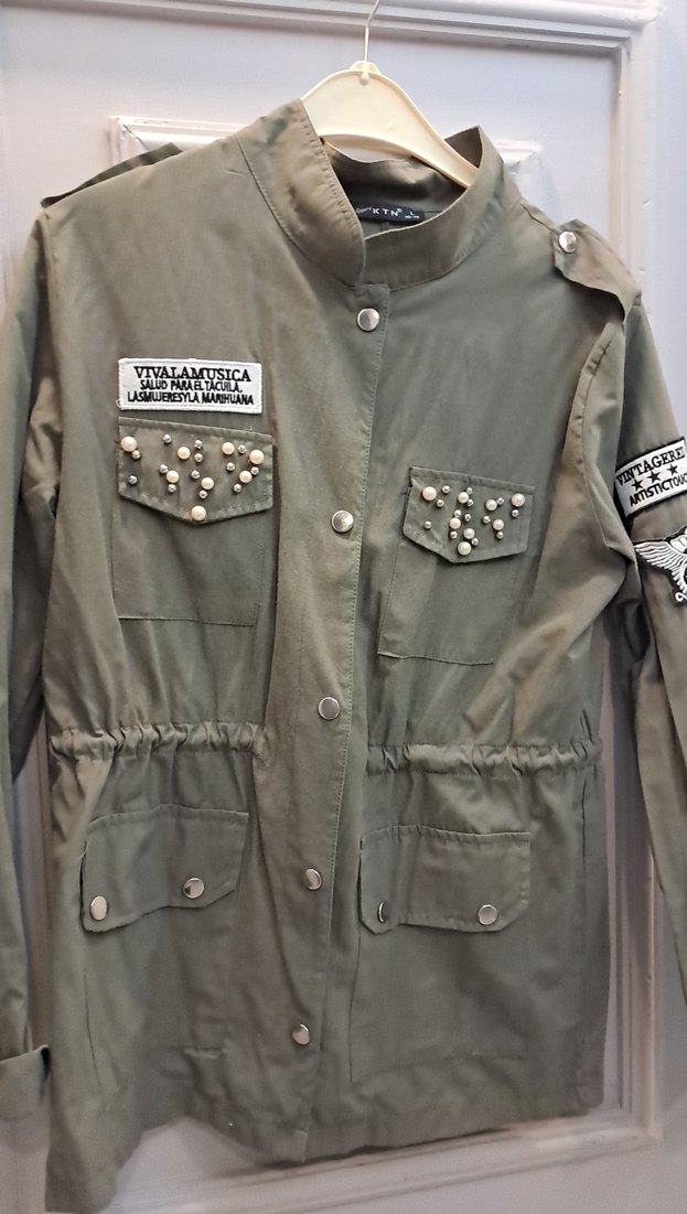 Düğmeli Yeşil Kamuflaj Kadın Ceket - Görsel 5