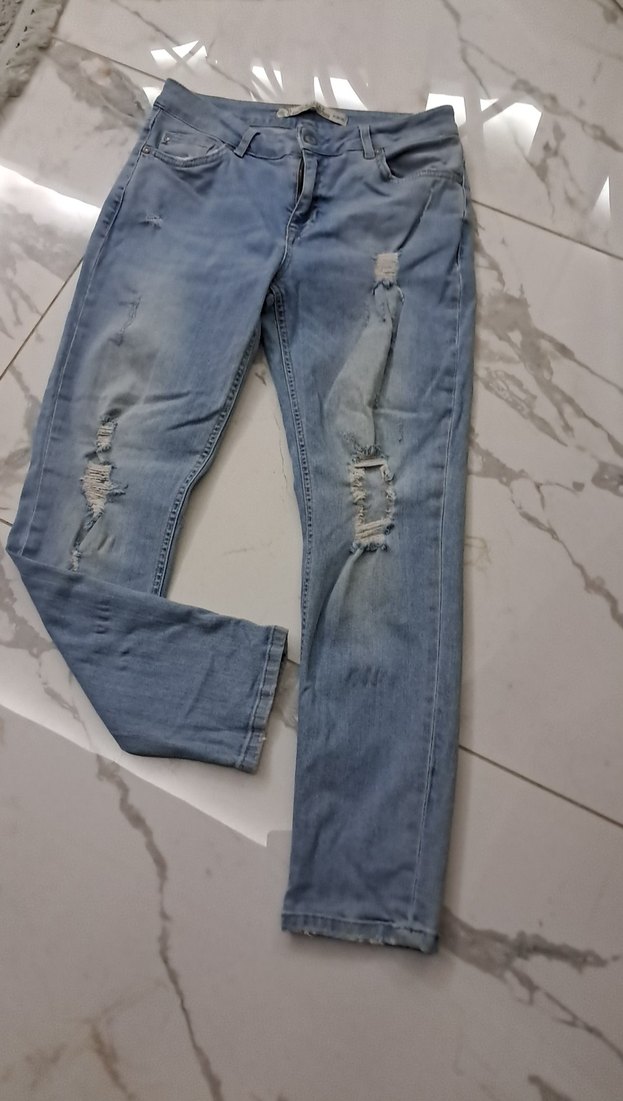 Kadın Mavi Bol Kesim Denim Jean - Görsel 3