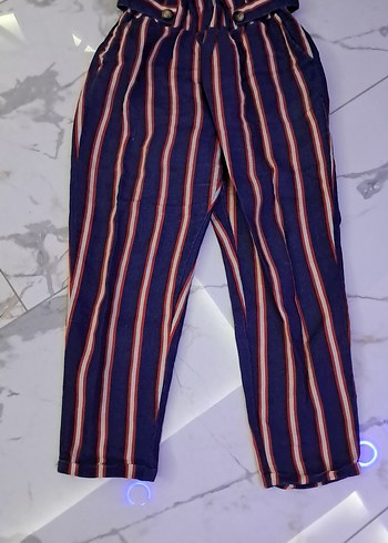 Çizgili Pilili Kadın Kumaş Pantolon - Görsel 2