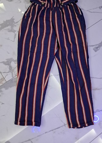 Çizgili Pilili Kadın Kumaş Pantolon - Görsel 3