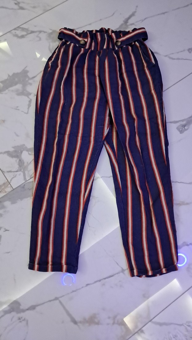 Çizgili Pilili Kadın Kumaş Pantolon - Görsel 2