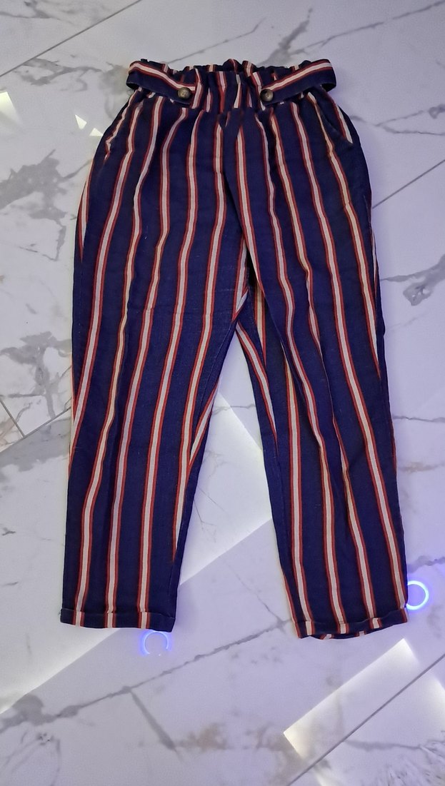 Çizgili Pilili Kadın Kumaş Pantolon - Görsel 4