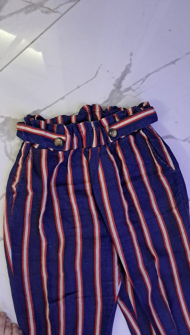 Çizgili Pilili Kadın Kumaş Pantolon - Görsel 5