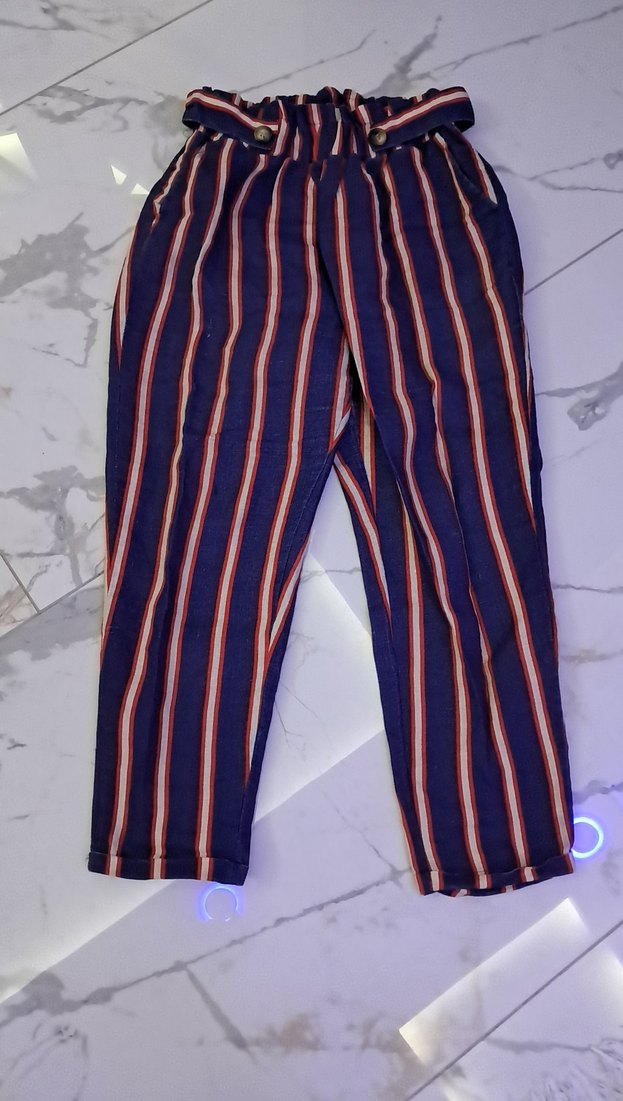 Çizgili Pilili Kadın Kumaş Pantolon - Görsel 3