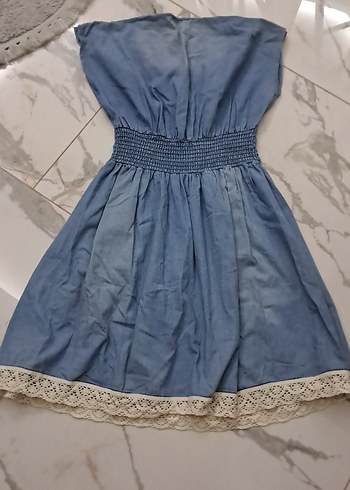 Mavi Midi Kot Elbise - Görsel 15