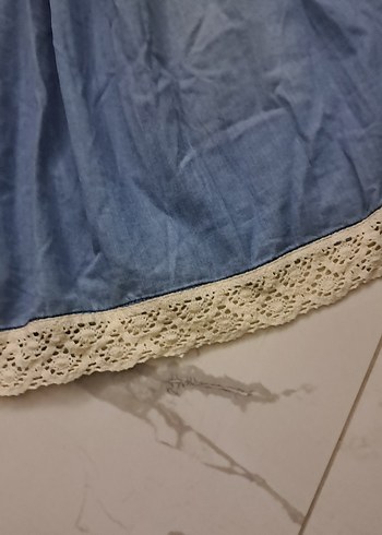 Mavi Midi Kot Elbise - Görsel 10