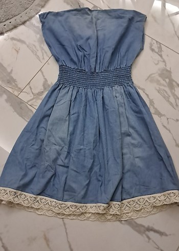 Mavi Midi Kot Elbise - Görsel 14