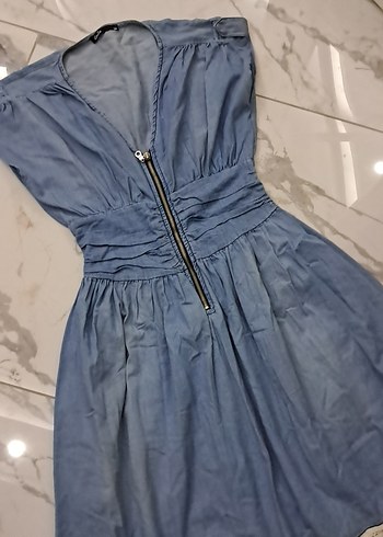 Mavi Midi Kot Elbise - Görsel 12