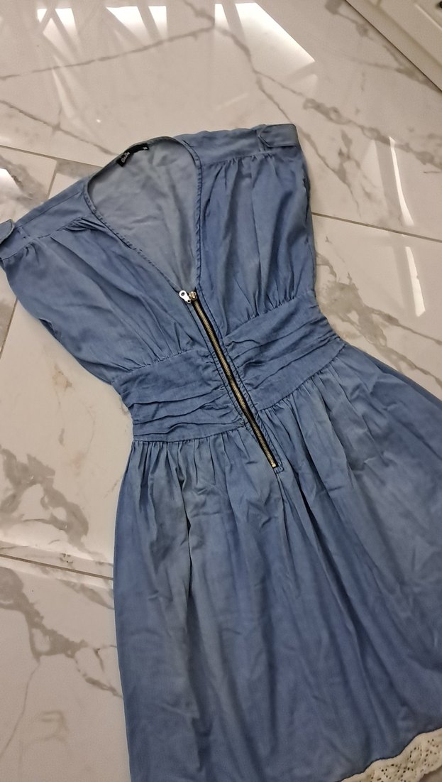 Mavi Midi Kot Elbise - Görsel 5