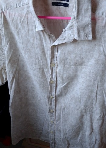 Gri Keten Erkek Kısa Kollu Gömlek - Görsel 2