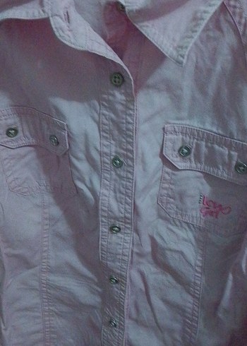 Pembe Düğmeli Uzun Kollu Kiz Çocuk Gömlek - Görsel 4