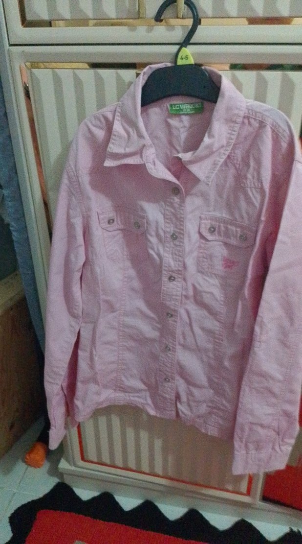 Pembe Düğmeli Uzun Kollu Kiz Çocuk Gömlek - Görsel 3