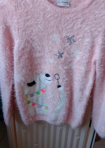 LC Waikiki Kız Çocuk Pembe Örgü Nakışlı Sweatshirt