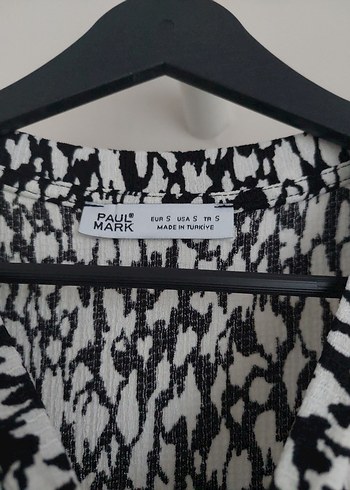 Paulmark Gri Zebra Desenli Uzun Piliseli Elbise