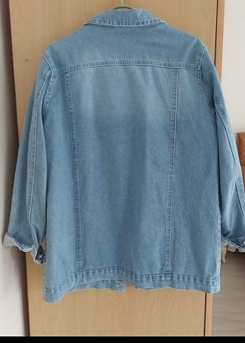 m Beden Düğmeli Mavi Kadın Denim Ceket