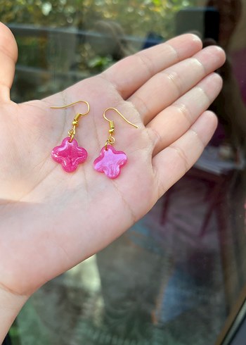 Beden pembe Renk Pembe Boncuklu Mini Bohem Küpe