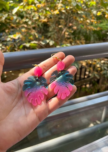 Beden pembe Renk Pembe Mavi Tie-Dye Boncuklu Mini Küpe