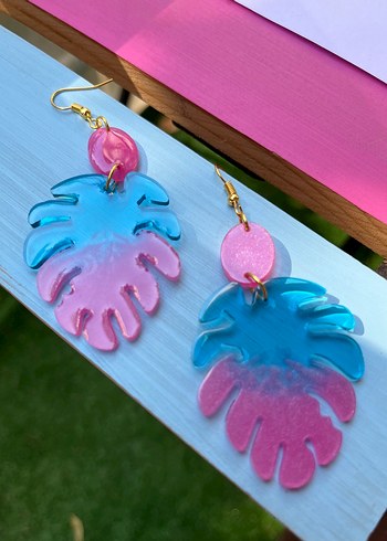 Pembe Mavi Tie-Dye Boncuklu Mini Küpe