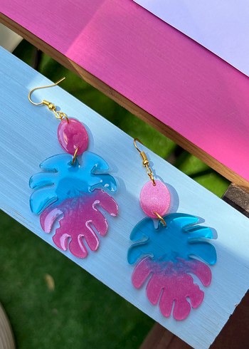 Beden Pembe Mavi Tie-Dye Boncuklu Mini Küpe