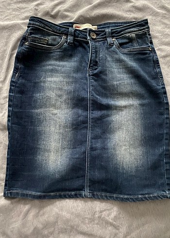 Kadın Mavi Denim Midi Etek