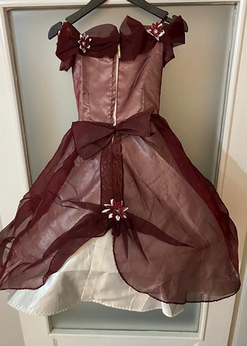 Diğer Bordo Straplez Nakışlı Kız Elbisesi