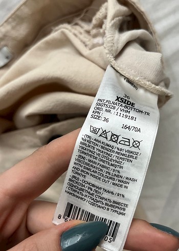 s Beden ten rengi Renk Bej Keten Geniş Kesim Pileli Kadın Pantolon