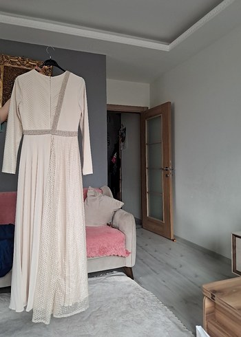 Uzun Kollu Mor Drapeli Abiye Elbise - Görsel 6