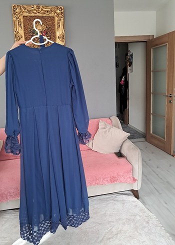 Uzun Kollu Mor Drapeli Abiye Elbise - Görsel 4