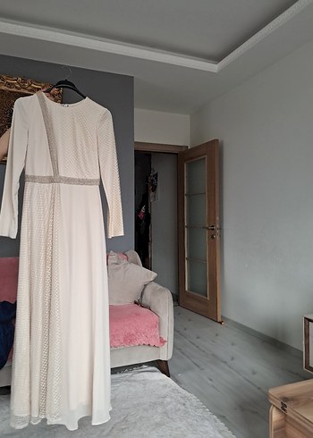 Uzun Kollu Mor Drapeli Abiye Elbise - Görsel 5