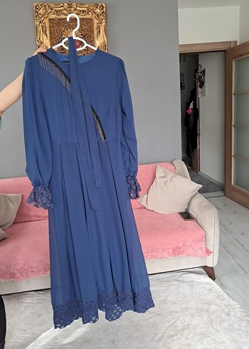 Uzun Kollu Mor Drapeli Abiye Elbise - Görsel 3