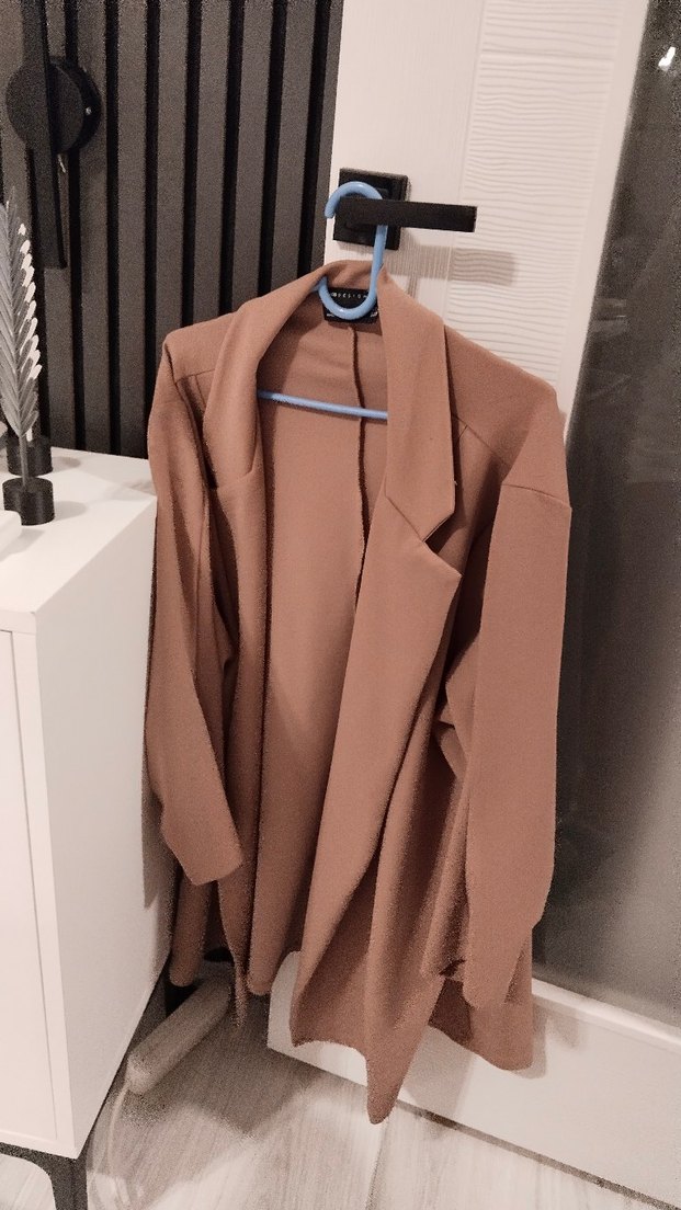 Bej Midi Uzunlukta Salaş Hamile Ceketi - Görsel 4