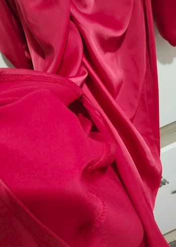 nar çiçeği Drapeli Uzun Kadın Elbise - Görsel 8