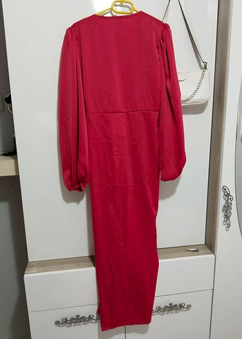 nar çiçeği Drapeli Uzun Kadın Elbise - Görsel 9