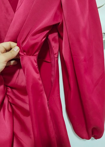 nar çiçeği Drapeli Uzun Kadın Elbise - Görsel 7