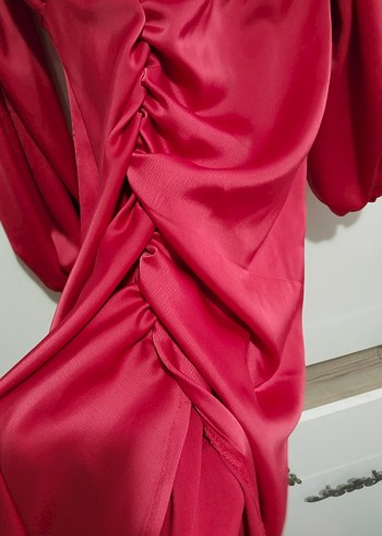 nar çiçeği Drapeli Uzun Kadın Elbise - Görsel 5