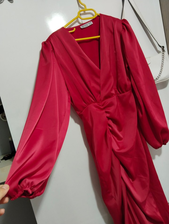 nar çiçeği Drapeli Uzun Kadın Elbise - Görsel 2