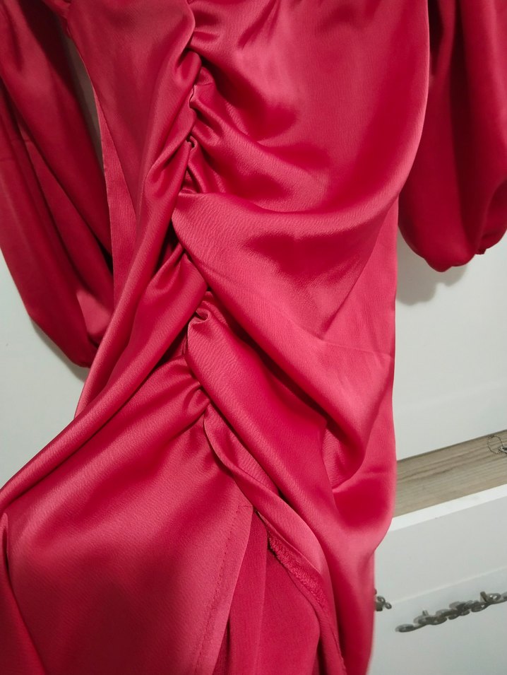 nar çiçeği Drapeli Uzun Kadın Elbise - Görsel 5