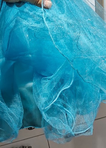 Çocuk Straplez Mavi Payetli Elbise - Görsel 8