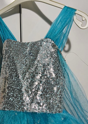 Çocuk Straplez Mavi Payetli Elbise - Görsel 2