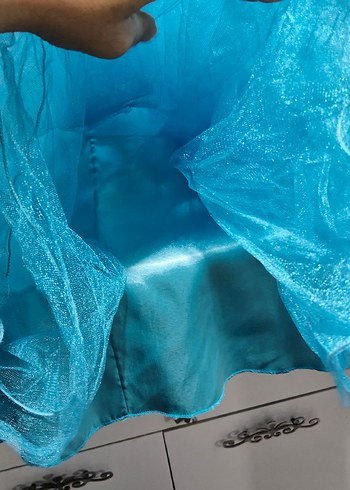 Çocuk Straplez Mavi Payetli Elbise - Görsel 7