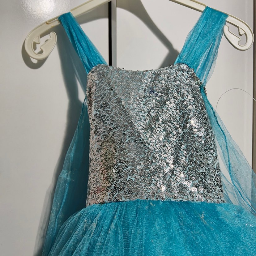 Çocuk Straplez Mavi Payetli Elbise - Görsel 4