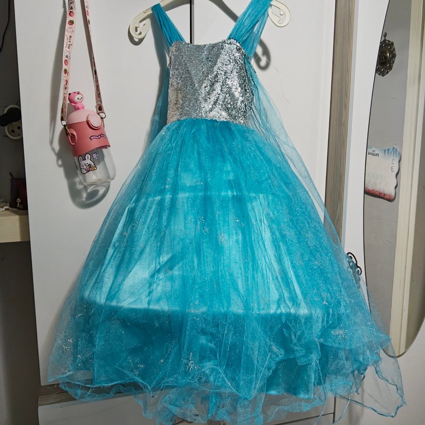 Çocuk Straplez Mavi Payetli Elbise - Görsel 3