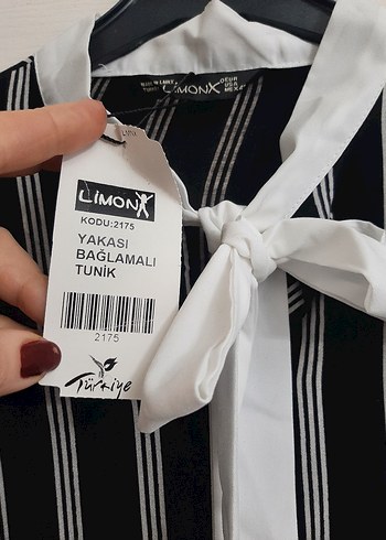 Kadın Beyaz Siyah Çizgili Fiyonklu Uzun Kollu Gömlek - Görsel 4