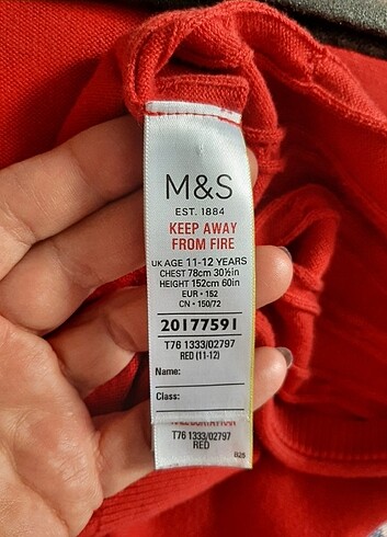 11-12 Yaş Beden kırmızı Renk Marks Spencer çocuk hırka 